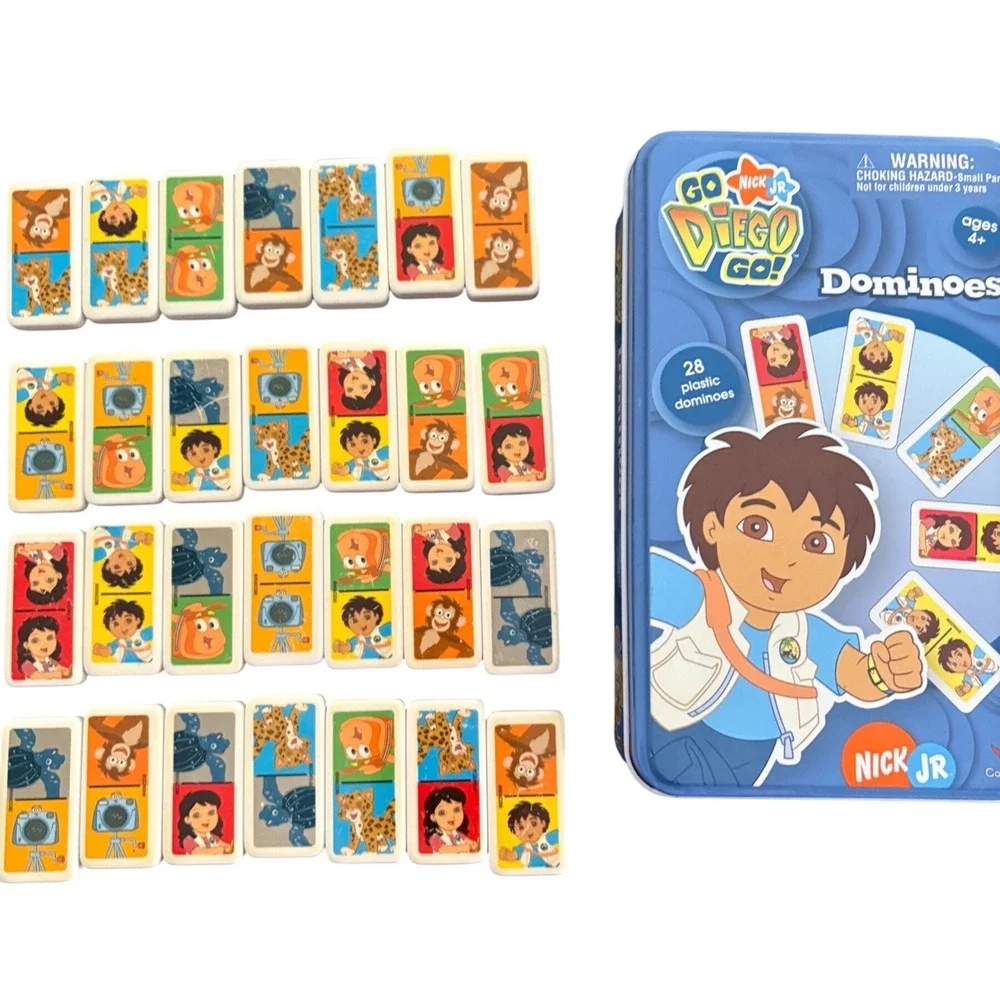 Nick Jr Go Diego Go Dominoes 28 Plastic Pieces in Collector Storage‎ Tin 9003